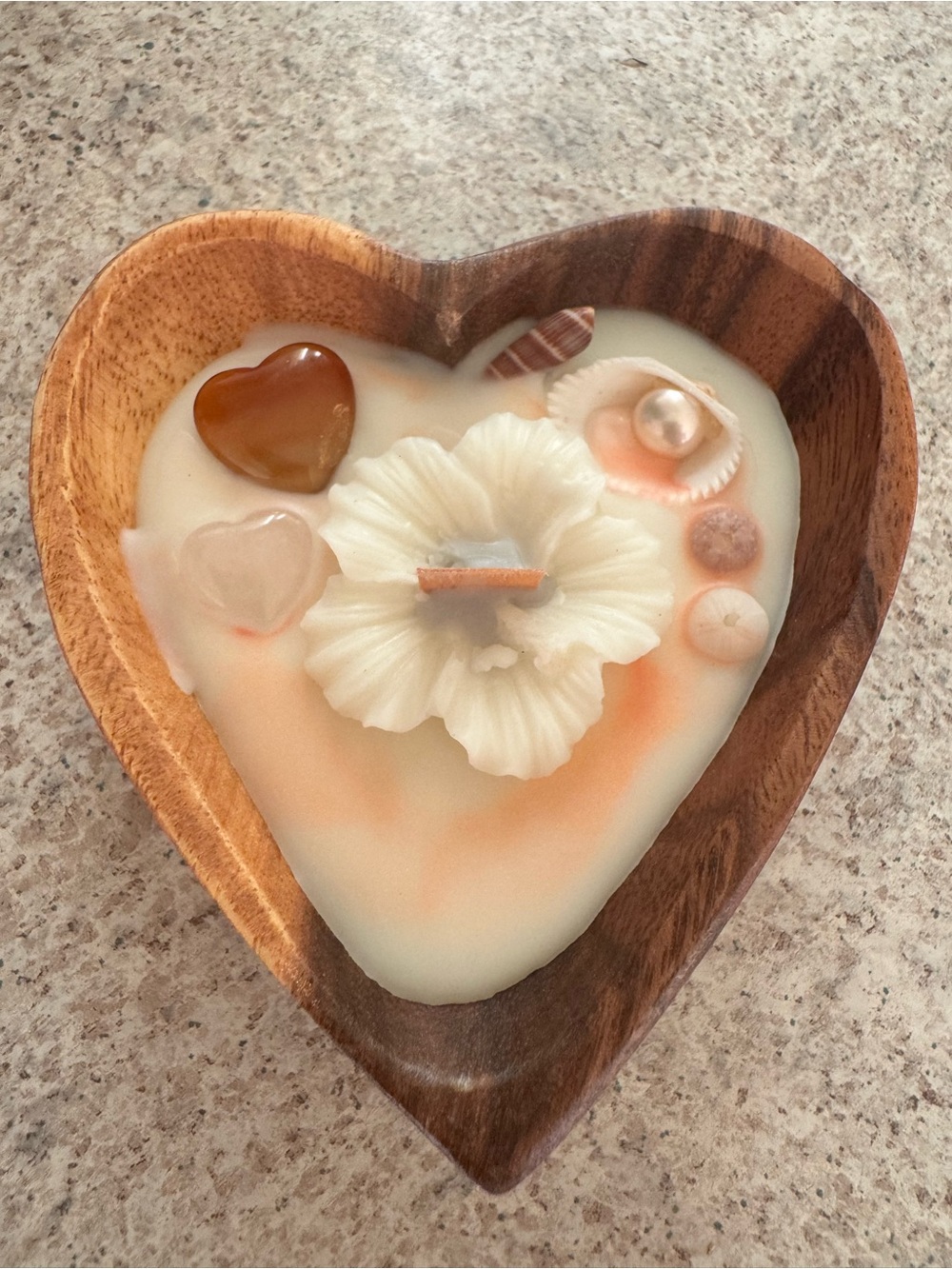 Hand-Poured Acacia wood bowl Heart Candle Bowl